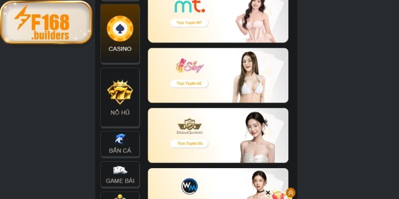 Các sảnh game trực tuyến nổi bật trong casino F168 Các sảnh game trực tuyến nổi bật trong casino F168